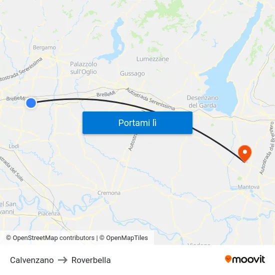 Calvenzano to Roverbella map