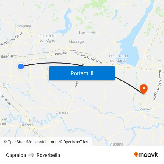 Capralba to Roverbella map