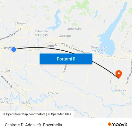 Casirate D' Adda to Roverbella map
