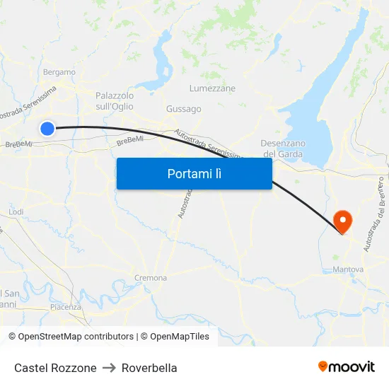 Castel Rozzone to Roverbella map