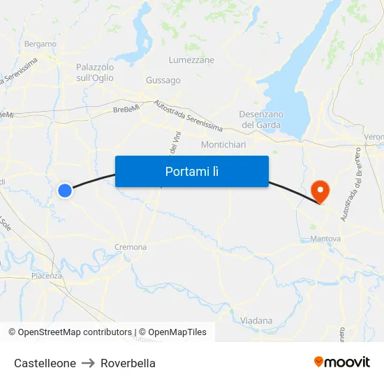 Castelleone to Roverbella map