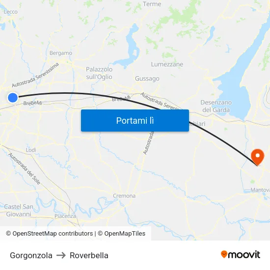 Gorgonzola to Roverbella map
