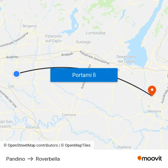 Pandino to Roverbella map