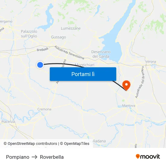 Pompiano to Roverbella map