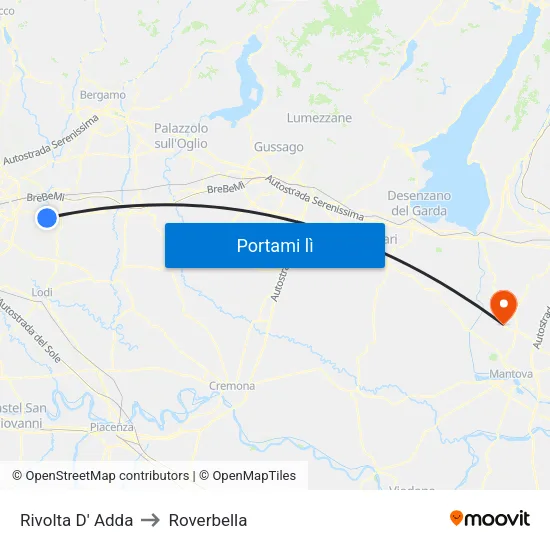 Rivolta D' Adda to Roverbella map