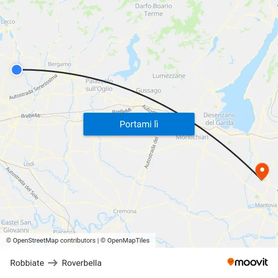 Robbiate to Roverbella map