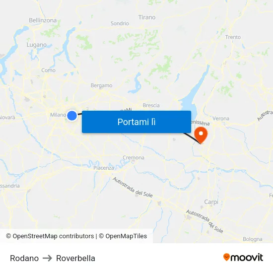 Rodano to Roverbella map