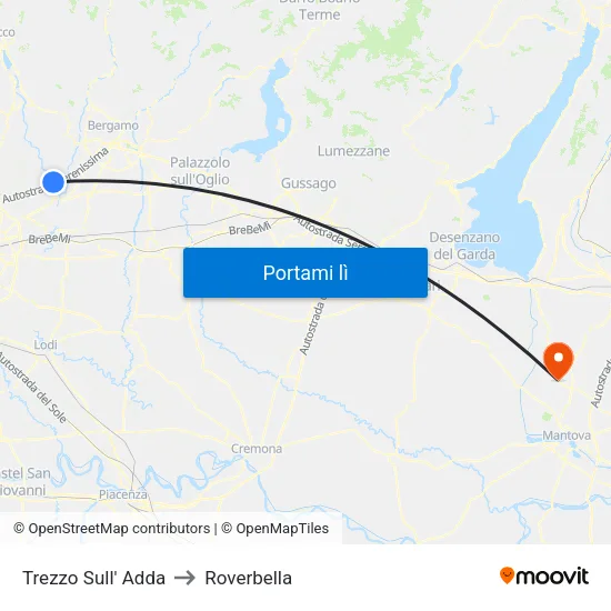 Trezzo Sull' Adda to Roverbella map