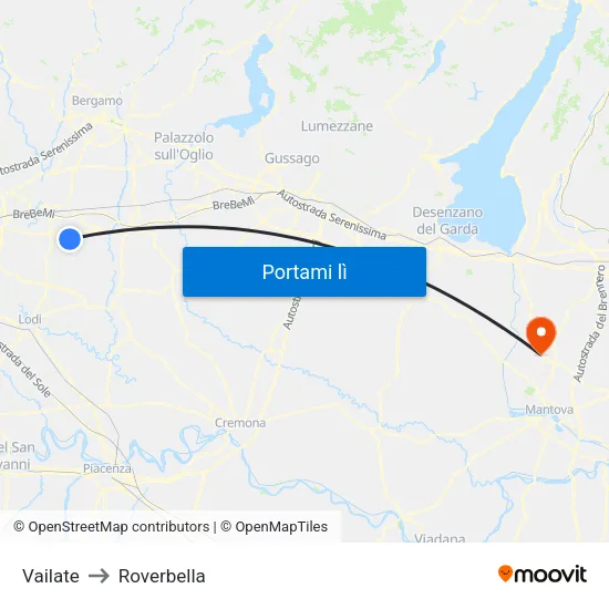 Vailate to Roverbella map