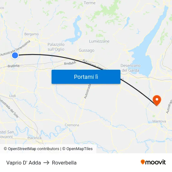 Vaprio D' Adda to Roverbella map