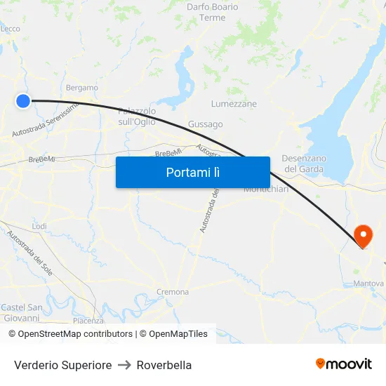 Verderio Superiore to Roverbella map