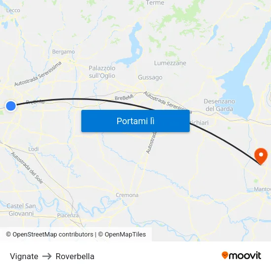 Vignate to Roverbella map