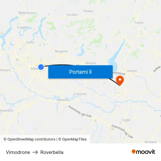Vimodrone to Roverbella map