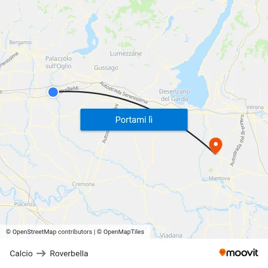 Calcio to Roverbella map