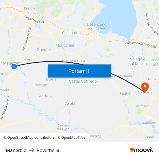 Manerbio to Roverbella map