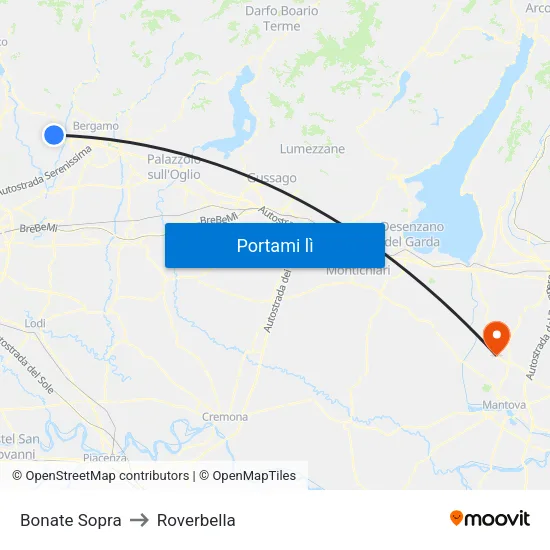 Bonate Sopra to Roverbella map