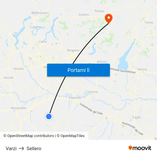 Varzi to Sellero map