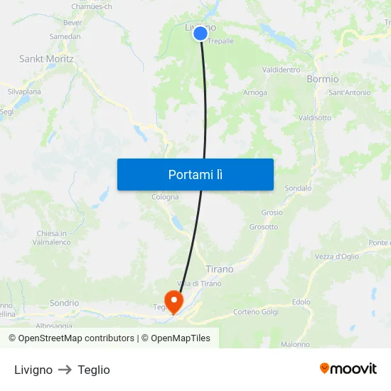 Livigno to Teglio map