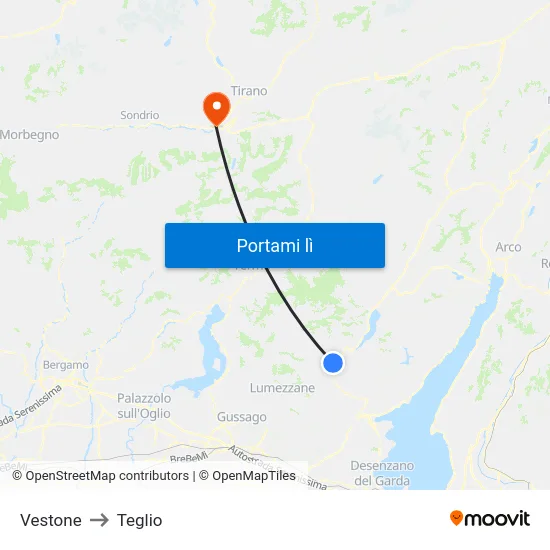 Vestone to Teglio map
