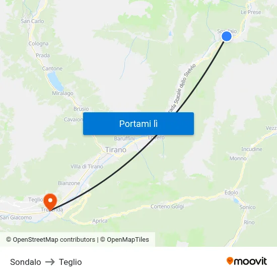 Sondalo to Teglio map