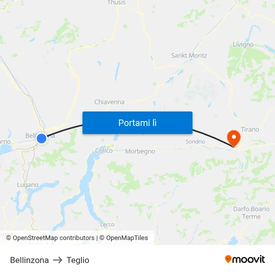 Bellinzona to Teglio map