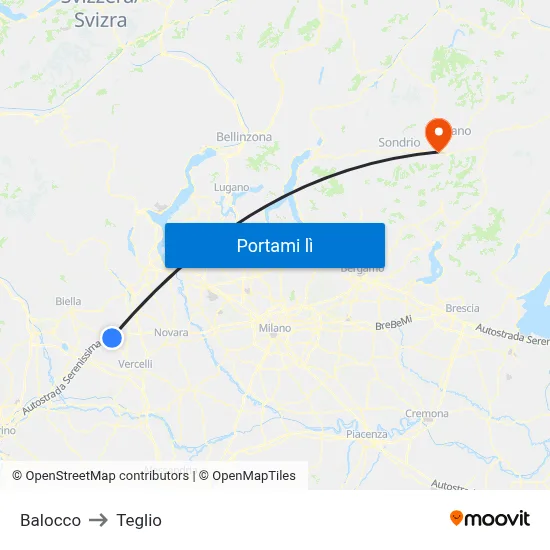 Balocco to Teglio map