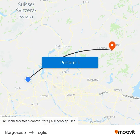 Borgosesia to Teglio map