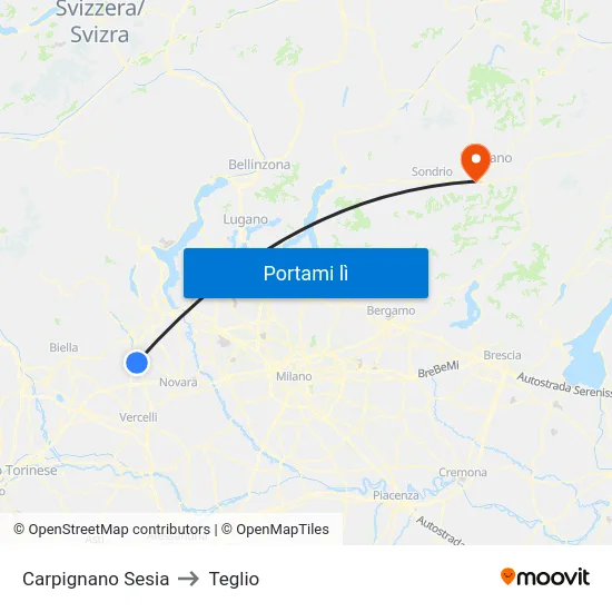 Carpignano Sesia to Teglio map