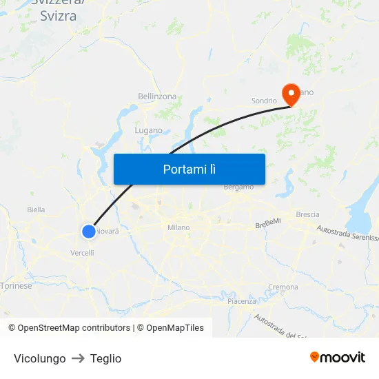 Vicolungo to Teglio map