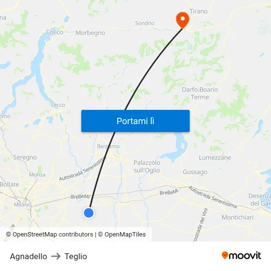 Agnadello to Teglio map