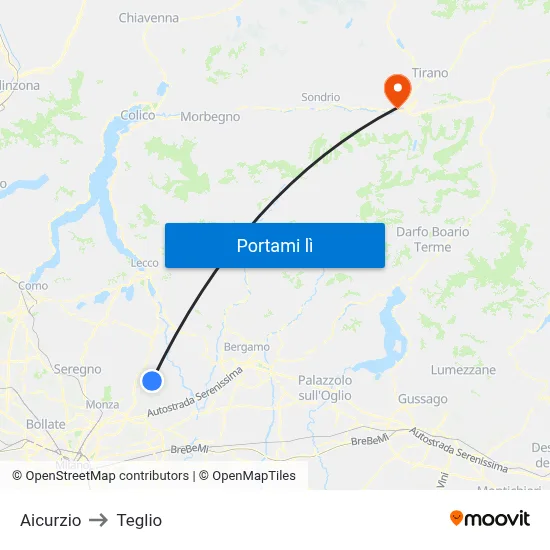 Aicurzio to Teglio map