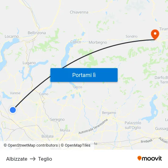Albizzate to Teglio map