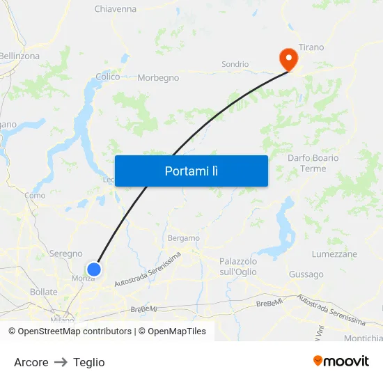 Arcore to Teglio map