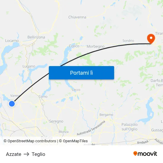 Azzate to Teglio map