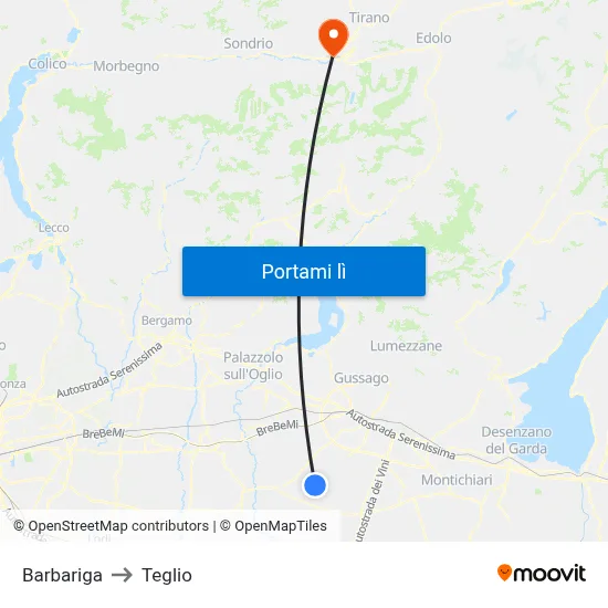 Barbariga to Teglio map