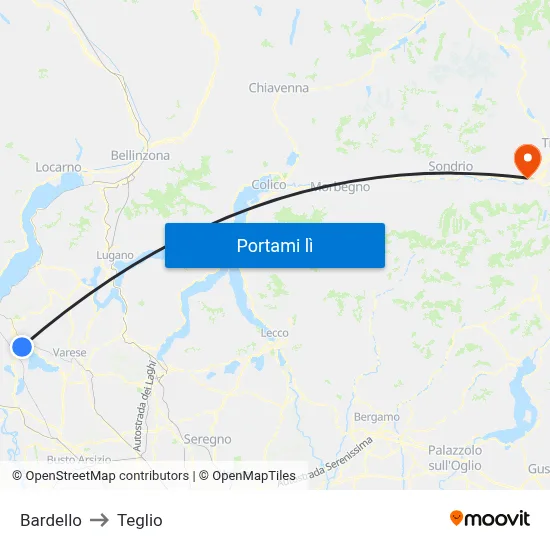 Bardello to Teglio map