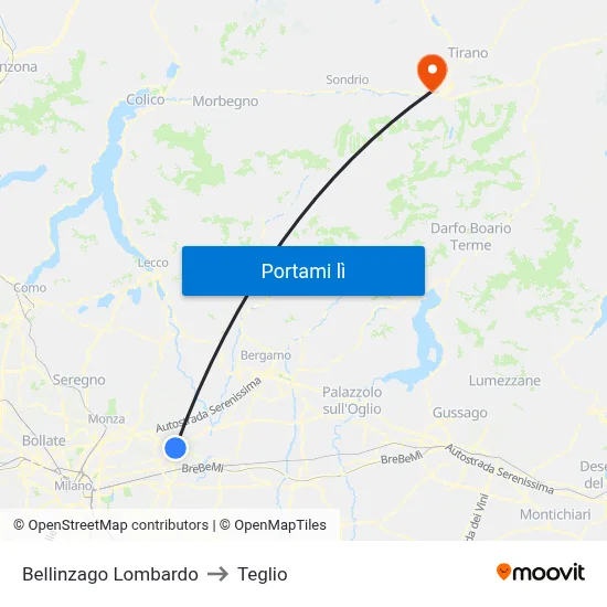 Bellinzago Lombardo to Teglio map