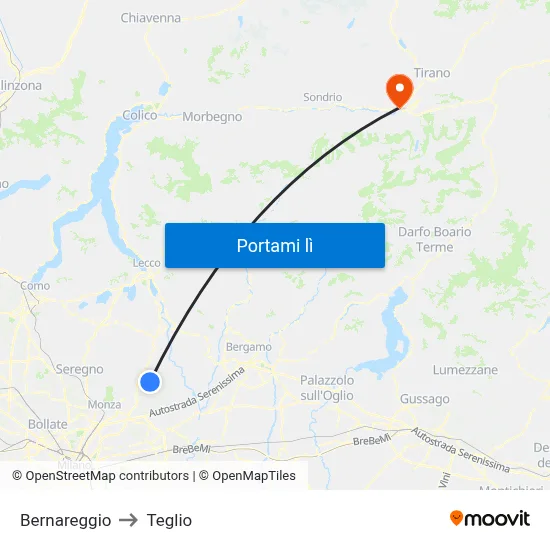 Bernareggio to Teglio map