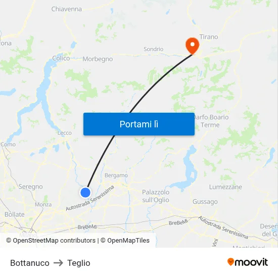 Bottanuco to Teglio map