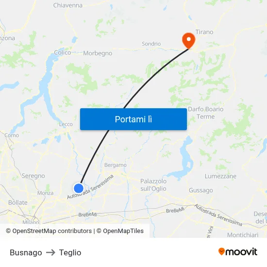 Busnago to Teglio map