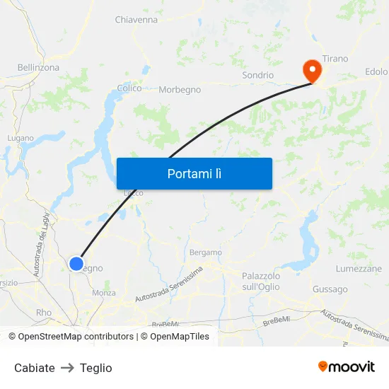 Cabiate to Teglio map