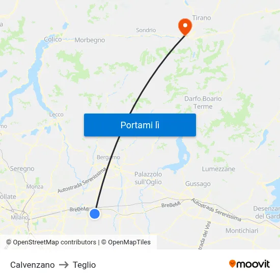 Calvenzano to Teglio map