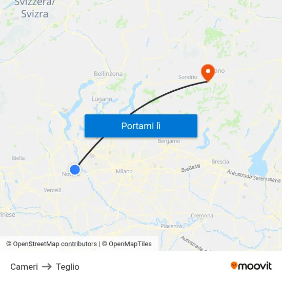 Cameri to Teglio map
