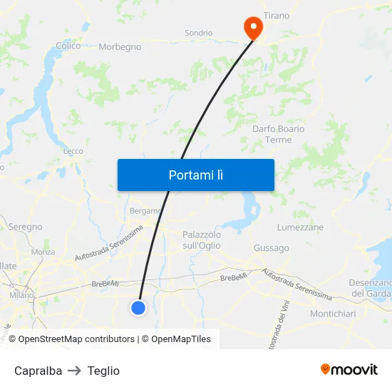 Capralba to Teglio map