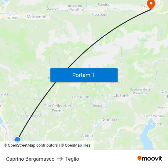 Caprino Bergamasco to Teglio map