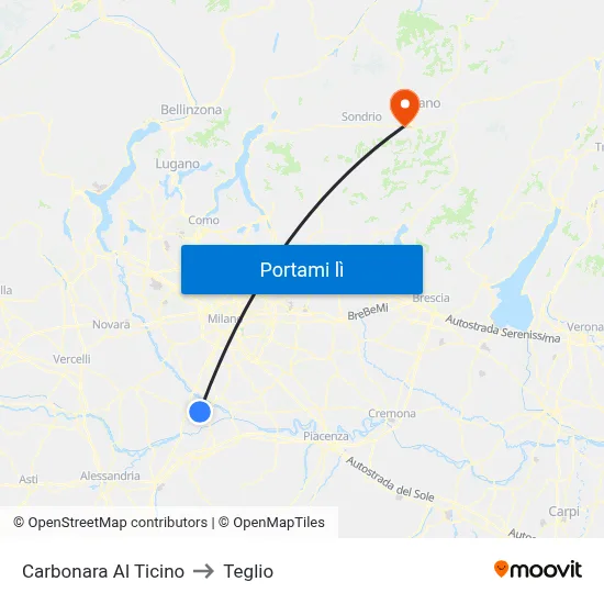 Carbonara Al Ticino to Teglio map
