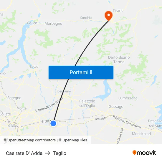 Casirate D' Adda to Teglio map