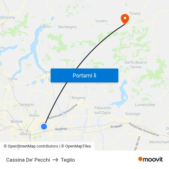 Cassina De' Pecchi to Teglio map