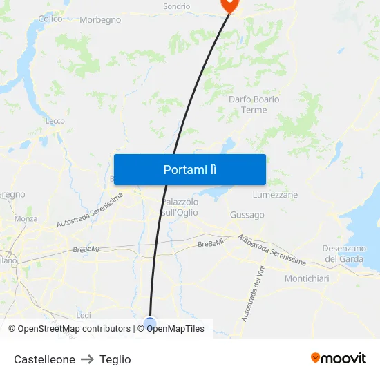 Castelleone to Teglio map