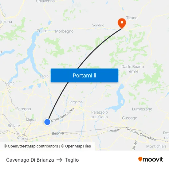 Cavenago Di Brianza to Teglio map